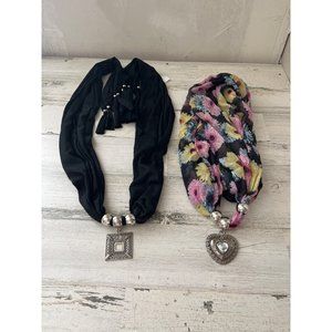 Set of two woman’s scarfs with attached beads and pendants